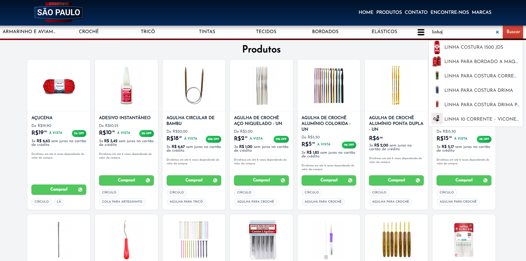 Tela publica com filtros laterais e vitrine de produtos