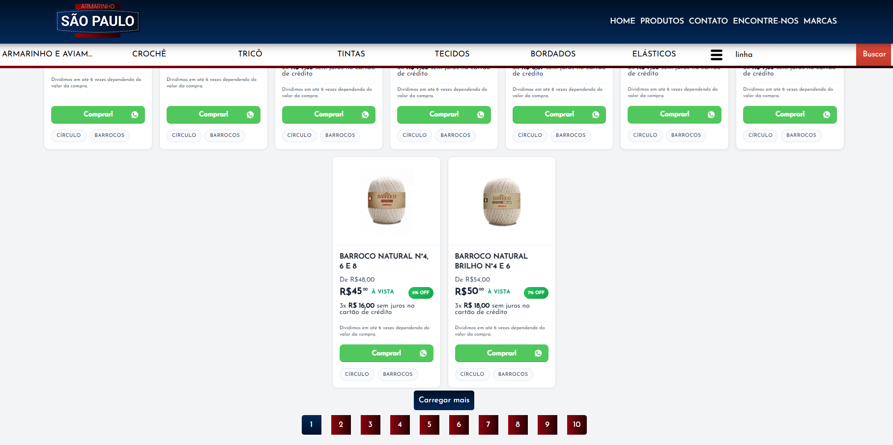 Tela publica com vitrine segmentada de produtos