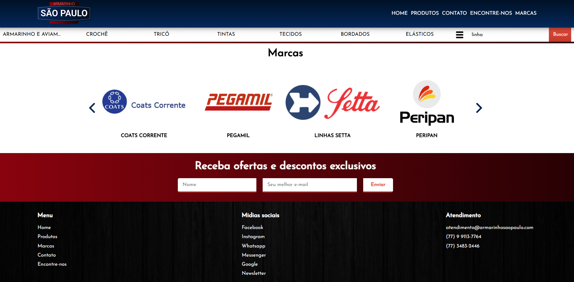 Tela publica com secao de marcas parceiras do Armarinho Sao Paulo