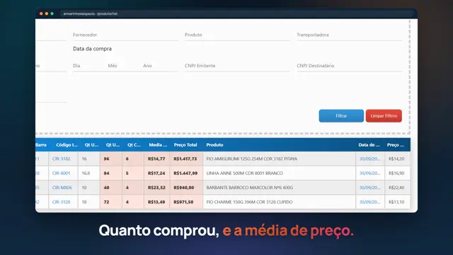 Tela do sistema Compras por nota fiscal