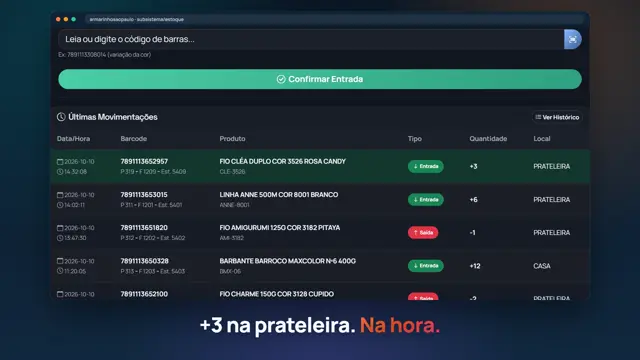 Tela do sistema Entrada de estoque
