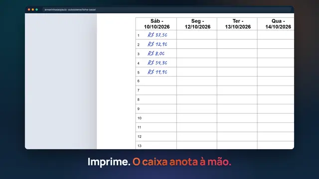 Tela do sistema Folha de caixa