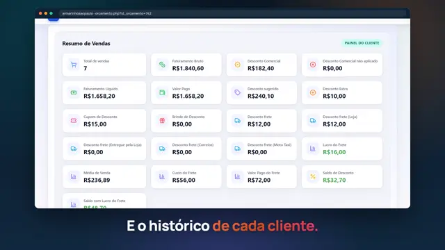 Tela do sistema Pedido e orçamento
