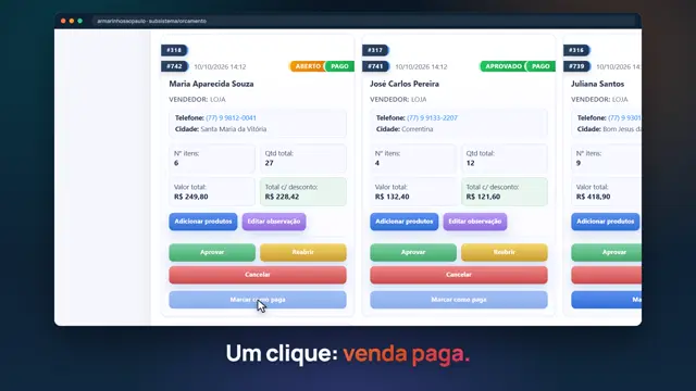 Tela do sistema Vendas pelo WhatsApp